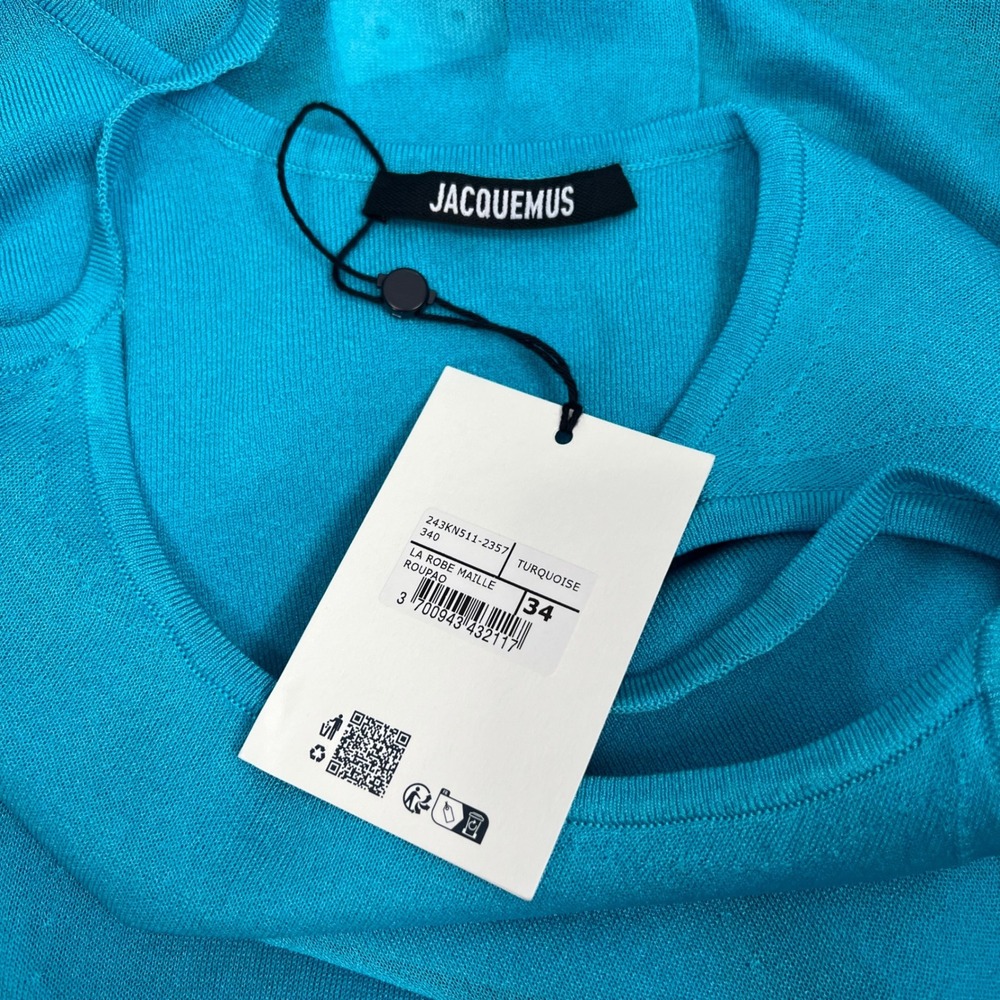NWT Jacquemus La Robe Maille Roupao Sheer Mini Dress Knit Turquoise Blue Size 34 - Picture 13 of 16
